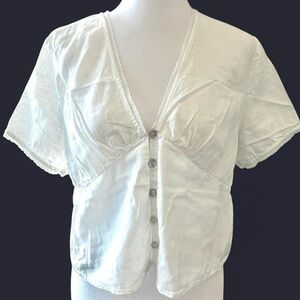 Joie White Lace Button-Up Blouse